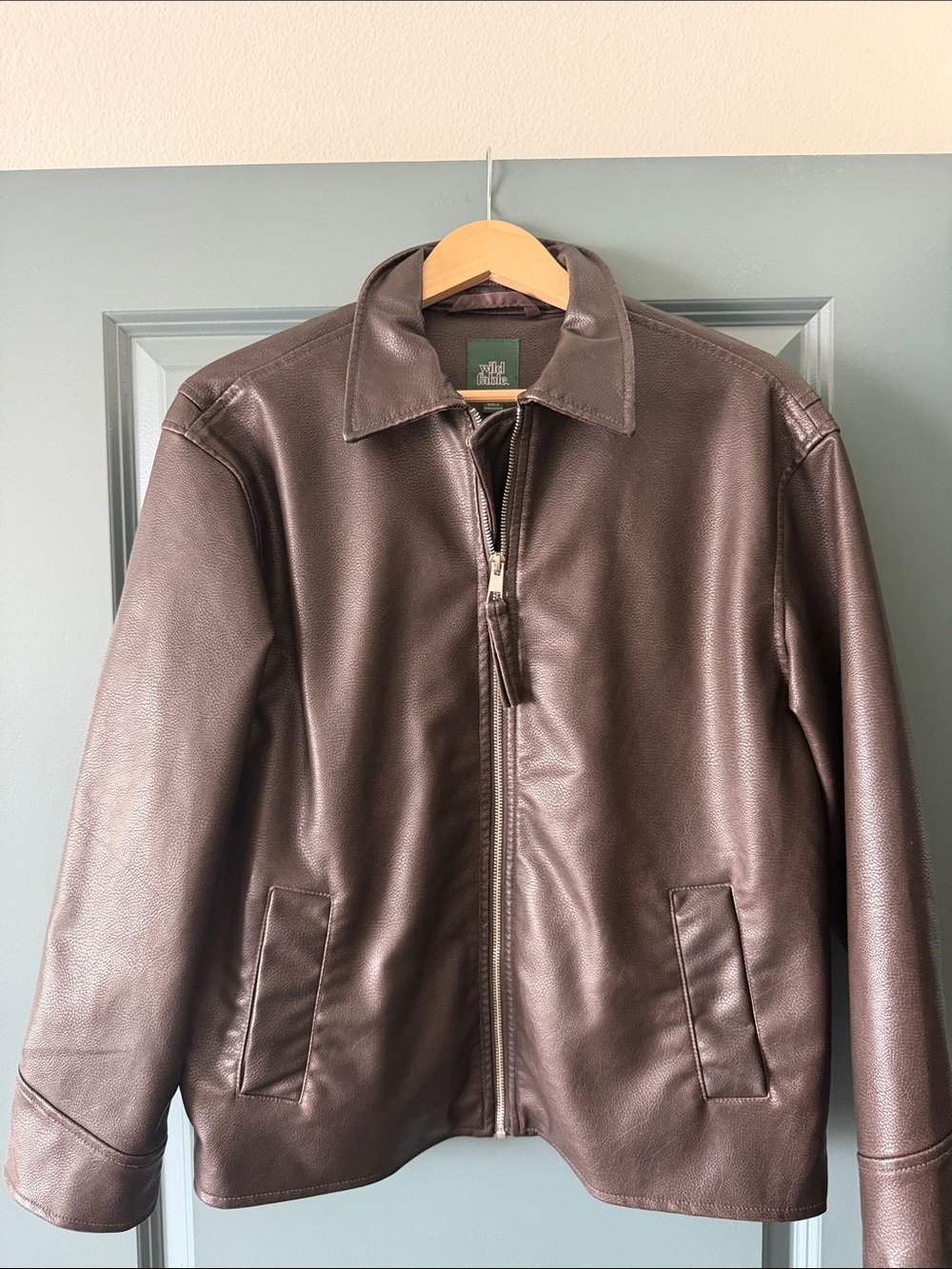 Wild Fable Brown Leather Zip-Front Jacket